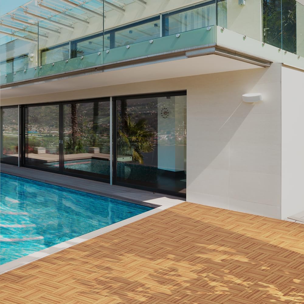 Interlocking Acacia‑Wood Outdoor Deck Tiles