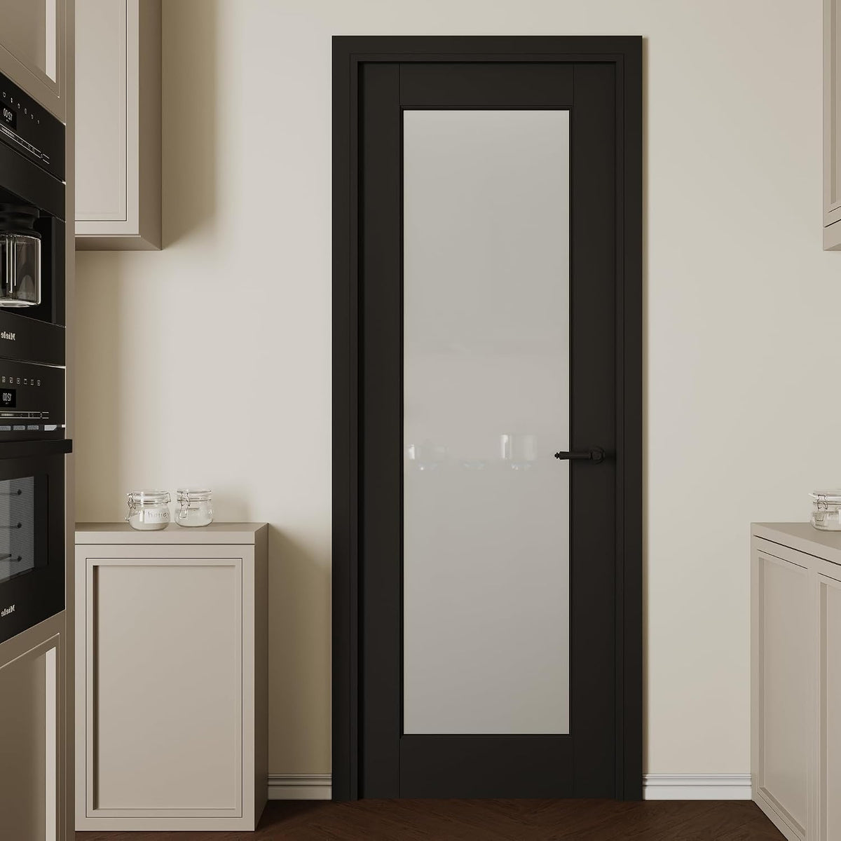 Prefinished Black Frosted Glass Solid‑Core Interior Door Slab
