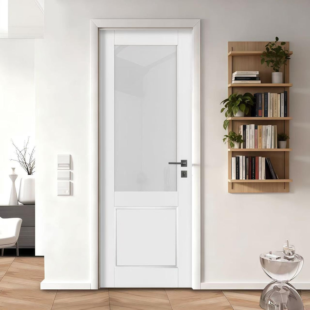 Solid‑Core Half‑Frosted‑Glass Interior Slab Door