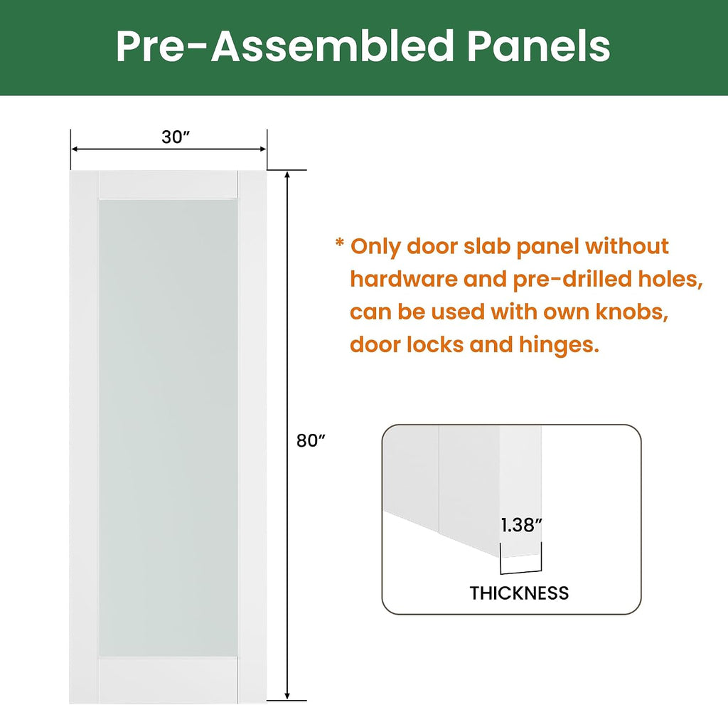 White‑Primed Solid‑Core Frosted Glass Interior Door Slab