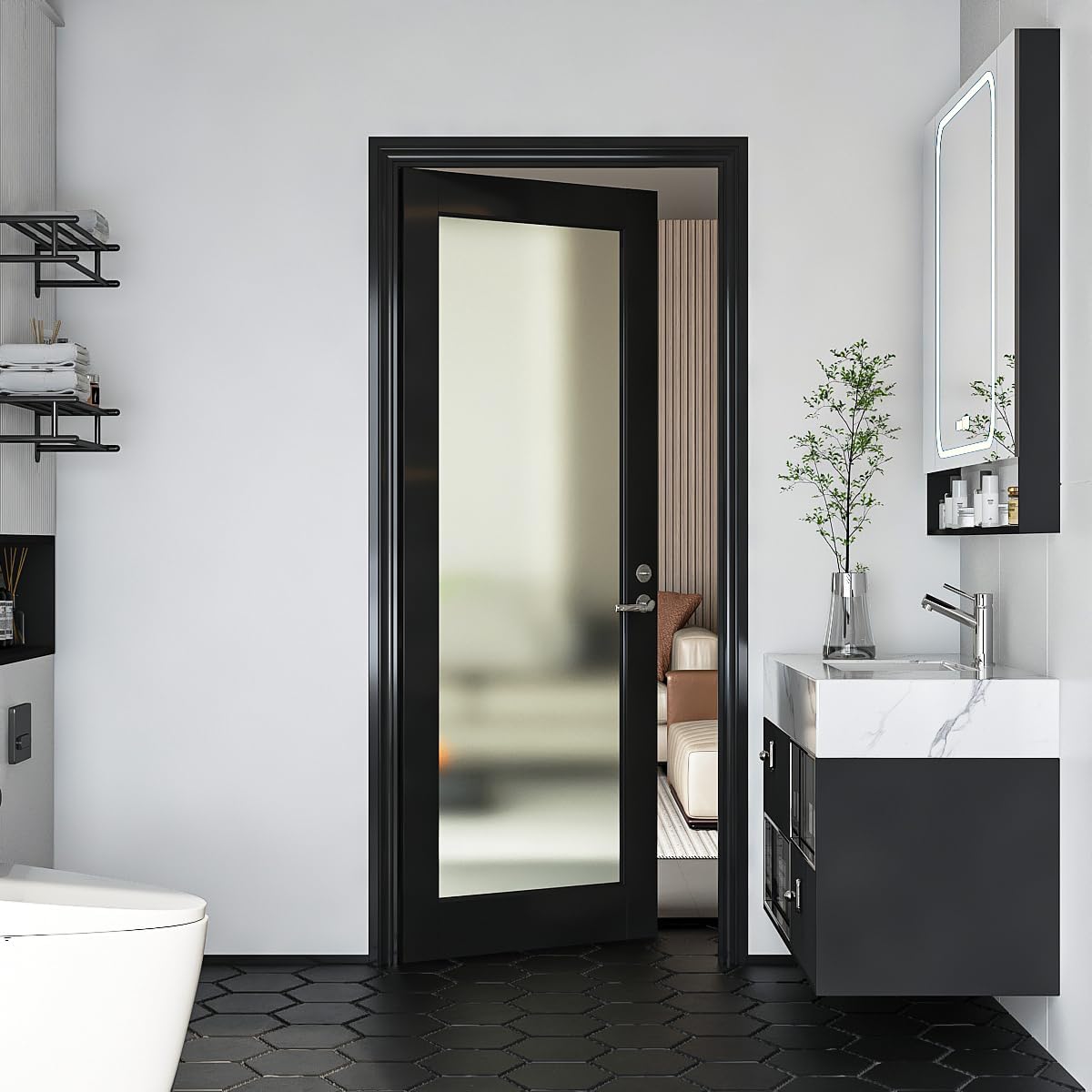 Black Finished Solid‑Core Frosted Glass Interior Door Slab
