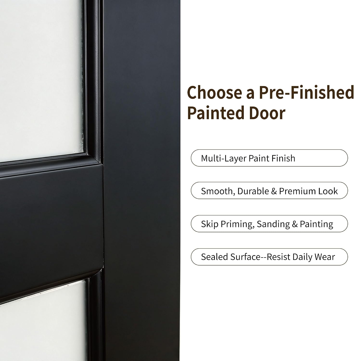 Black Finished Solid‑Core Frosted Glass Interior Door Slab
