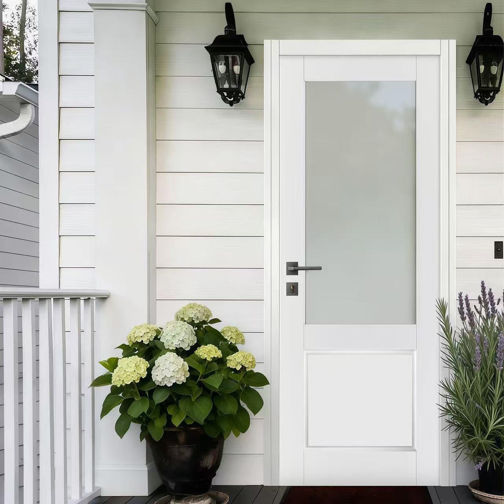 Solid‑Core Half‑Frosted‑Glass Interior Slab Door