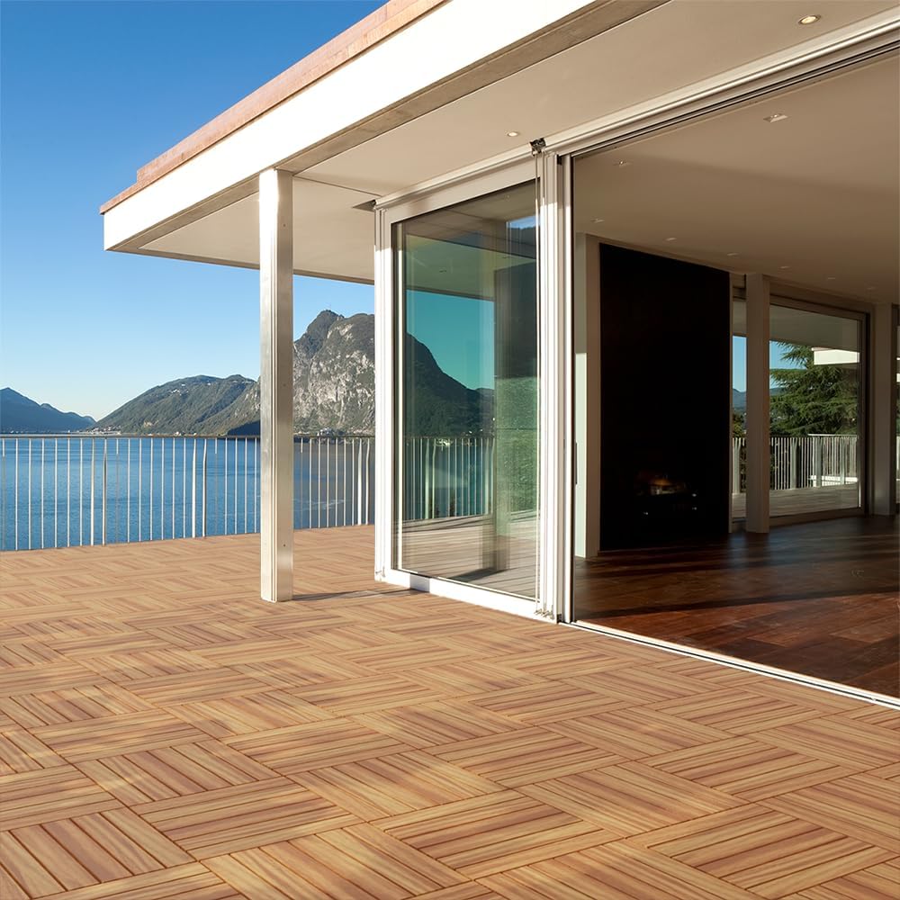 Interlocking Acacia‑Wood Outdoor Deck Tiles