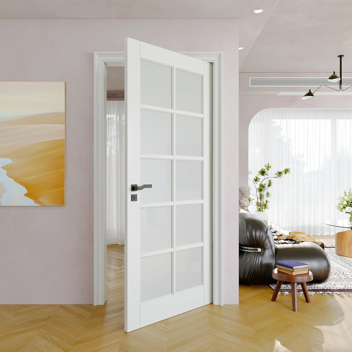 Pre‑Finished 10‑Lite Frosted Glass Solid‑Core Interior Door Slab