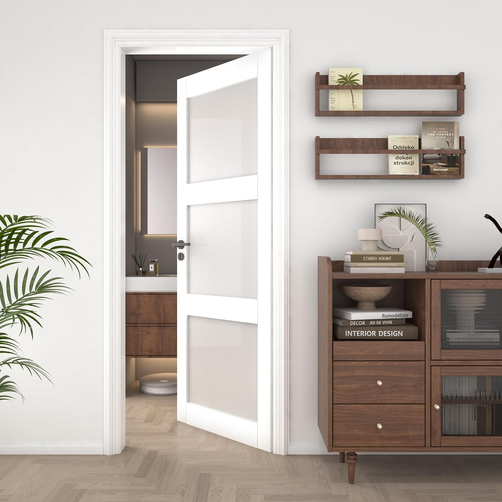 White‑Primed 3‑Lite Frosted Glass Solid‑Core Door Slab