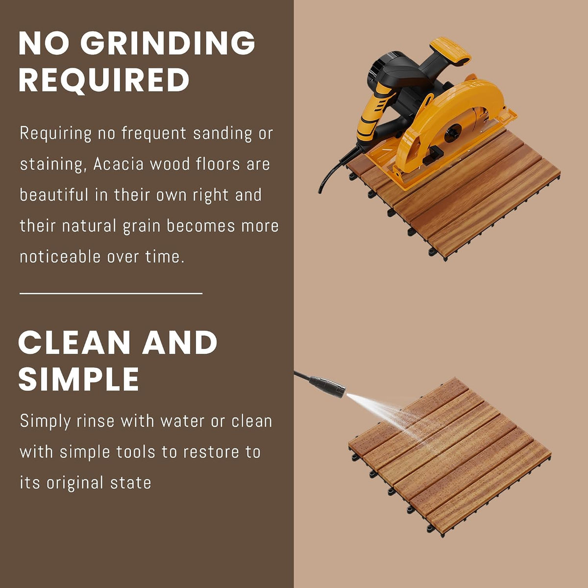 Interlocking Acacia‑Wood Outdoor Deck Tiles