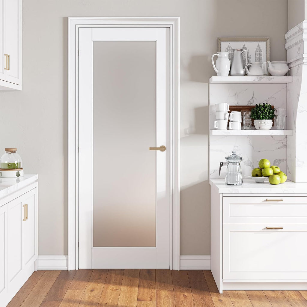 White‑Primed Solid‑Core Frosted Glass Interior Door Slab