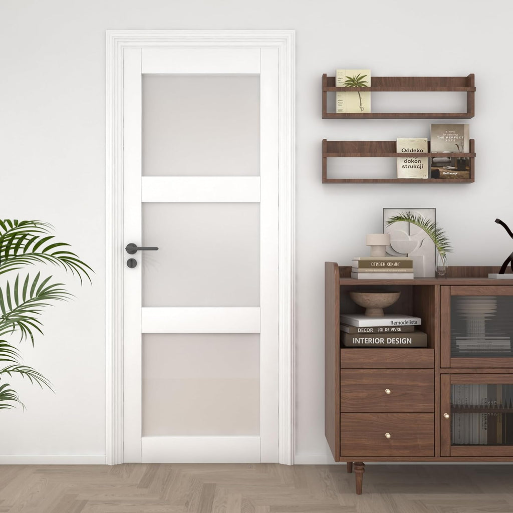 White‑Primed 3‑Lite Frosted Glass Solid‑Core Door Slab