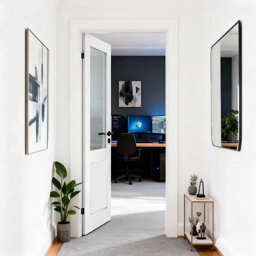 Solid‑Core Half‑Frosted‑Glass Interior Slab Door