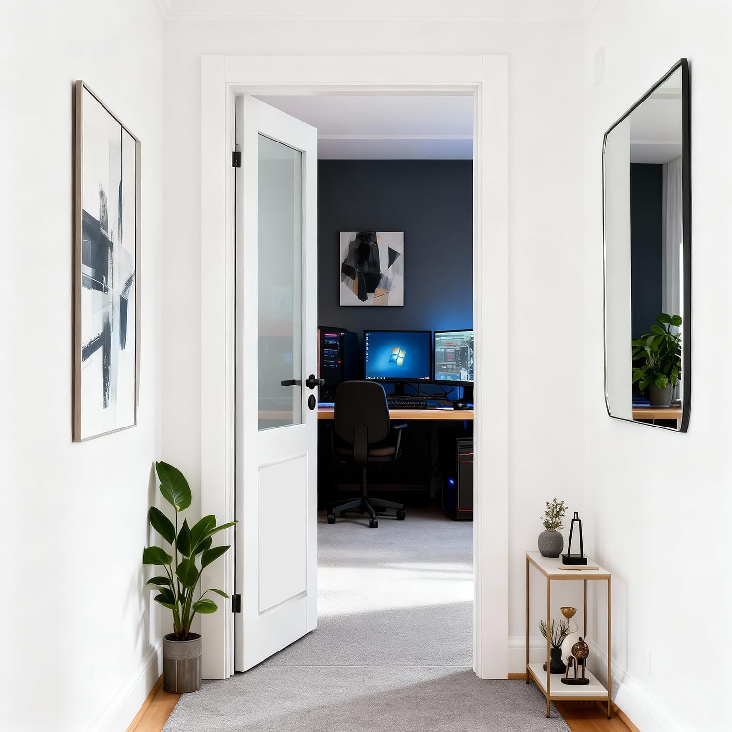 Solid‑Core Half‑Frosted‑Glass Interior Slab Door
