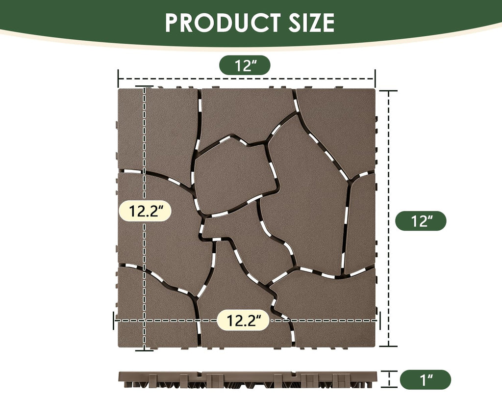 Brown Stone‑Pattern Plastic Interlocking Deck Tiles