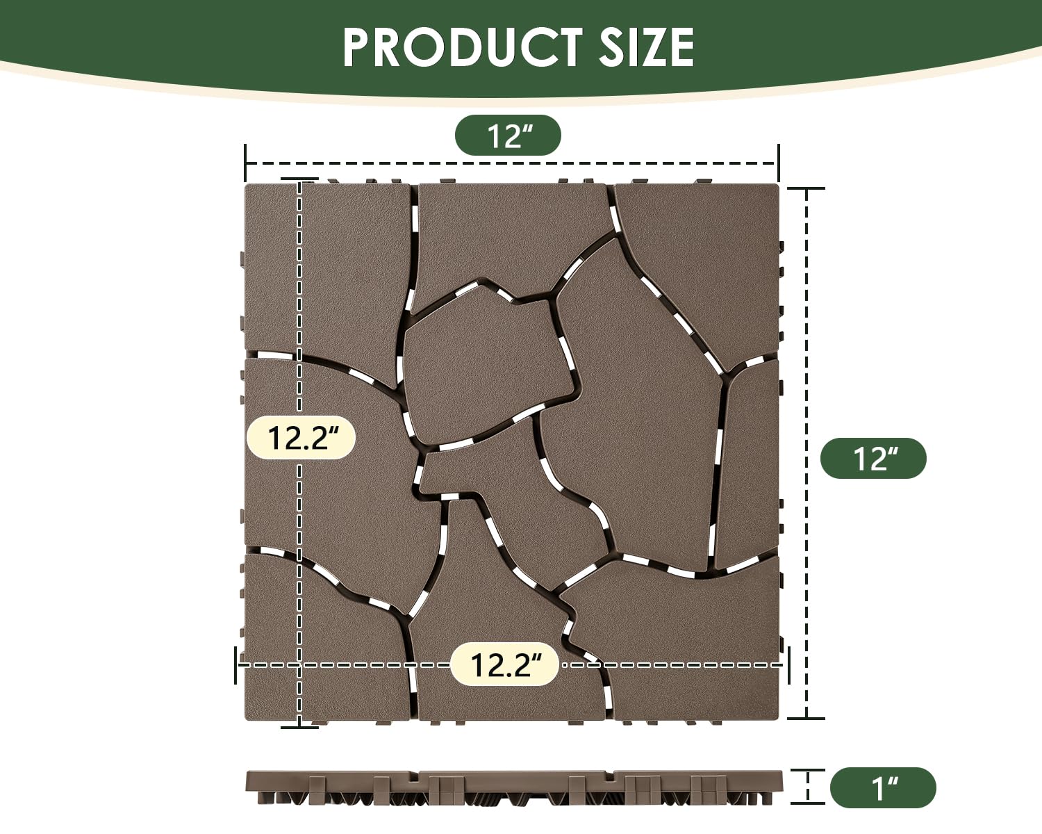 Brown Stone‑Pattern Plastic Interlocking Deck Tiles