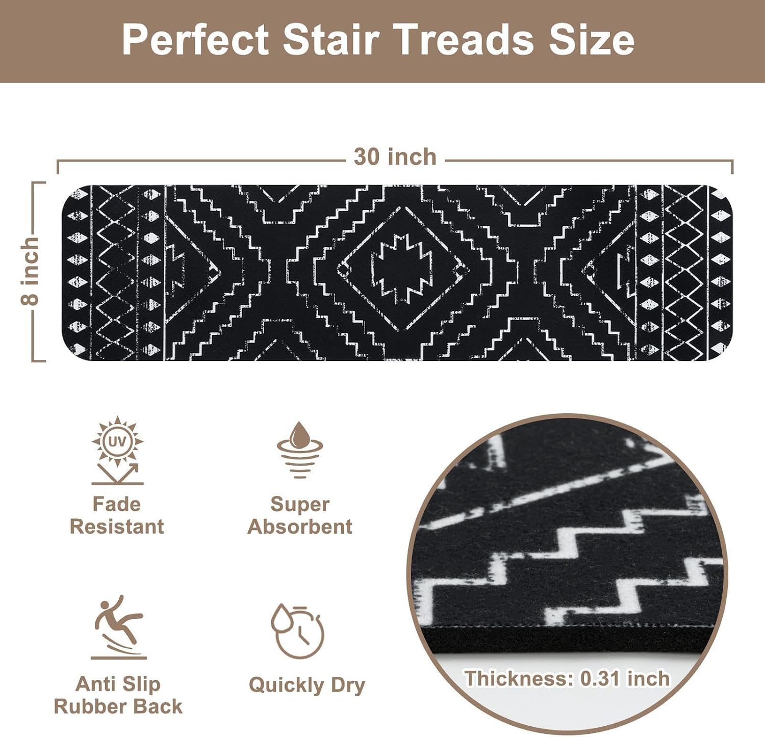 Boho Non‑Slip Washable Stair Treads
