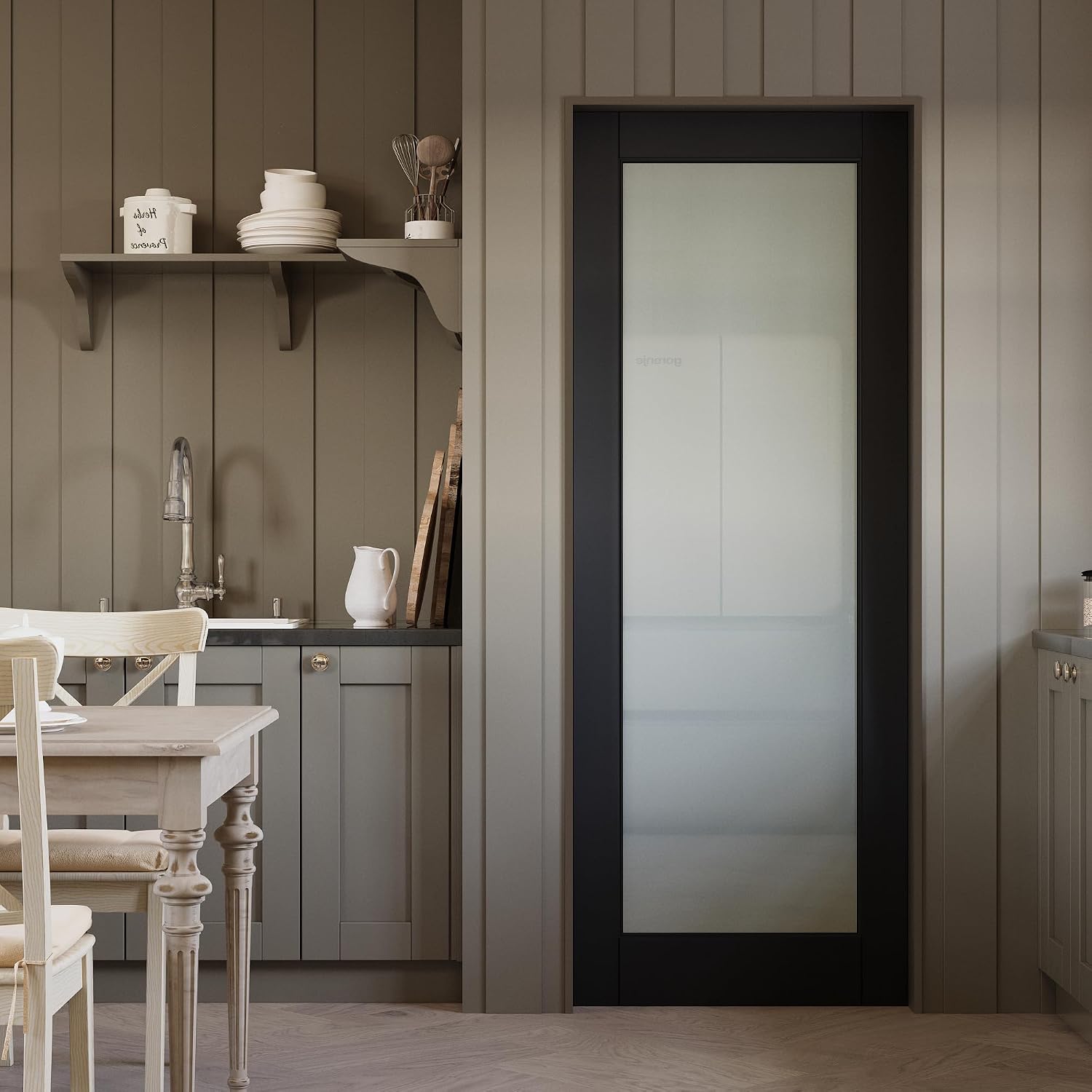 Finished Black 1‑Lite Frosted Glass Solid‑Core Interior Door Slab