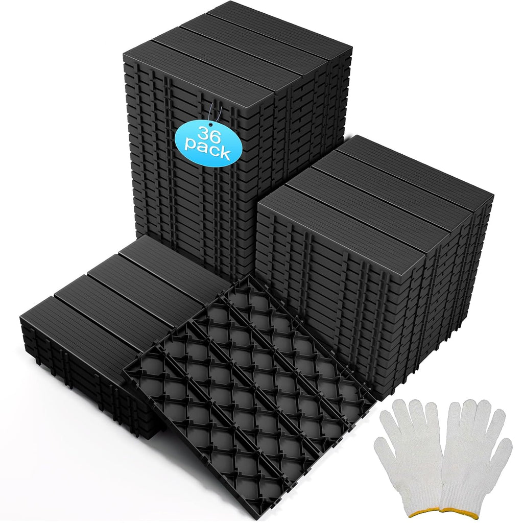 Charcoal‑Gray Plastic Interlocking Deck Tiles