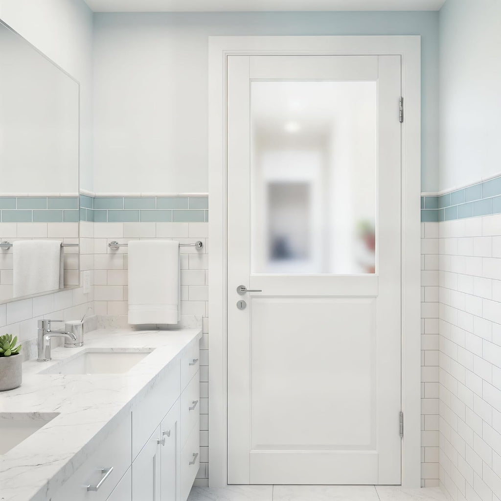 White‑Primed Tempered Frosted‑Glass Interior Door Slab