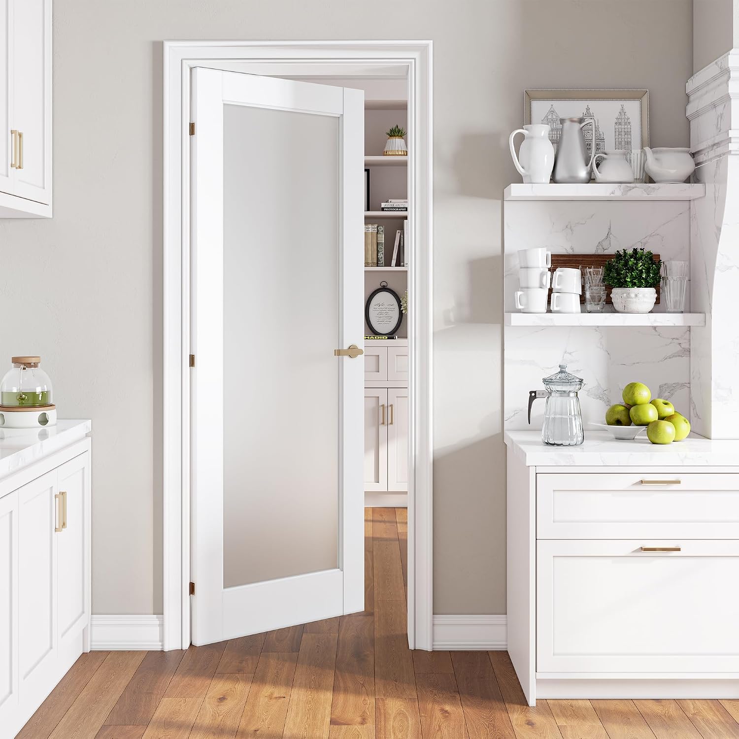White‑Primed Solid‑Core Frosted Glass Interior Door Slab
