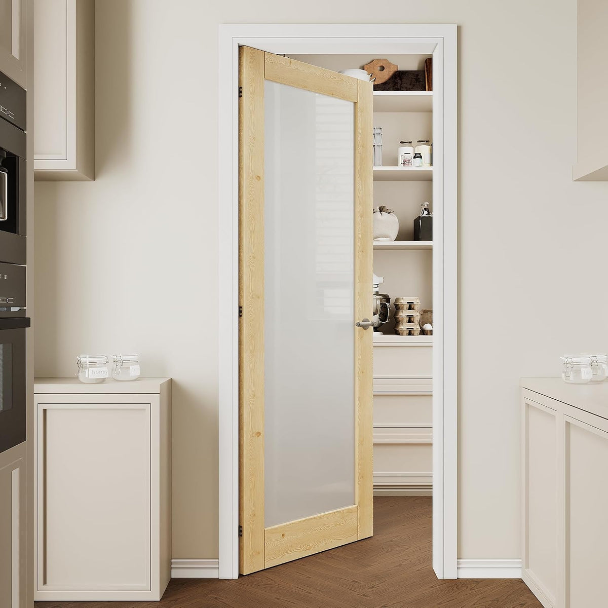 Unfinished Knotty‑Pine Frosted Glass Interior Door Slab