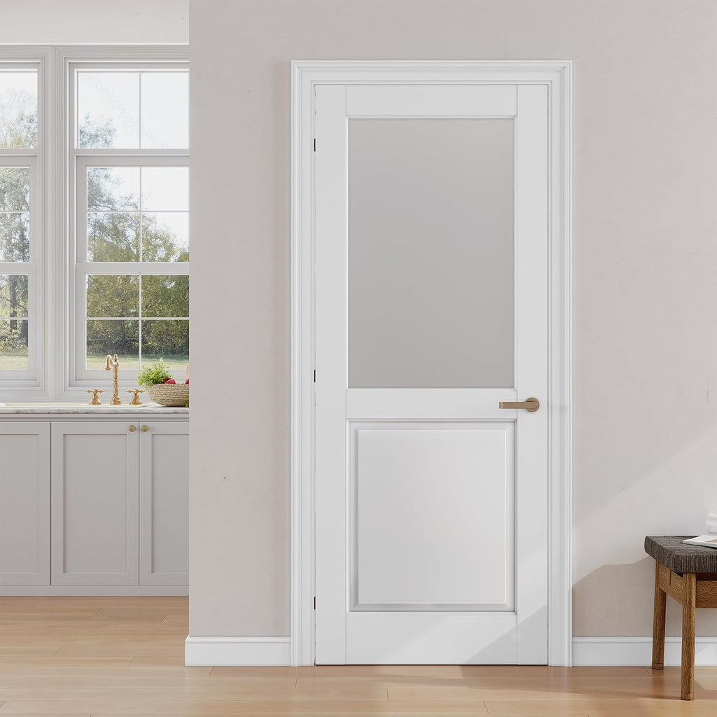 White‑Primed Solid‑Core Frosted Glass Interior Door Slab