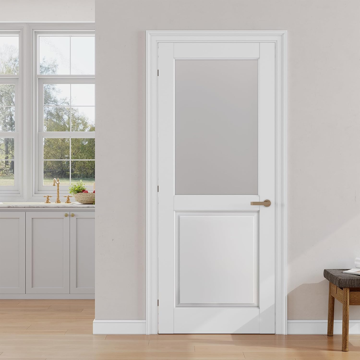 White‑Primed Solid‑Core Frosted Glass Interior Door Slab