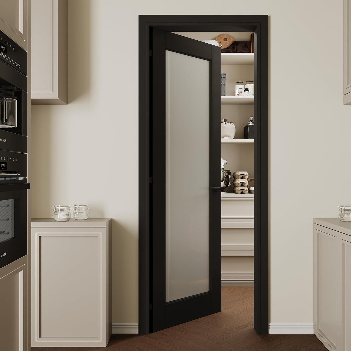 Prefinished Black Frosted Glass Solid‑Core Interior Door Slab