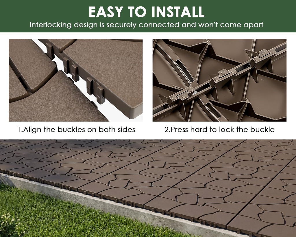 Brown Stone‑Pattern Plastic Interlocking Deck Tiles