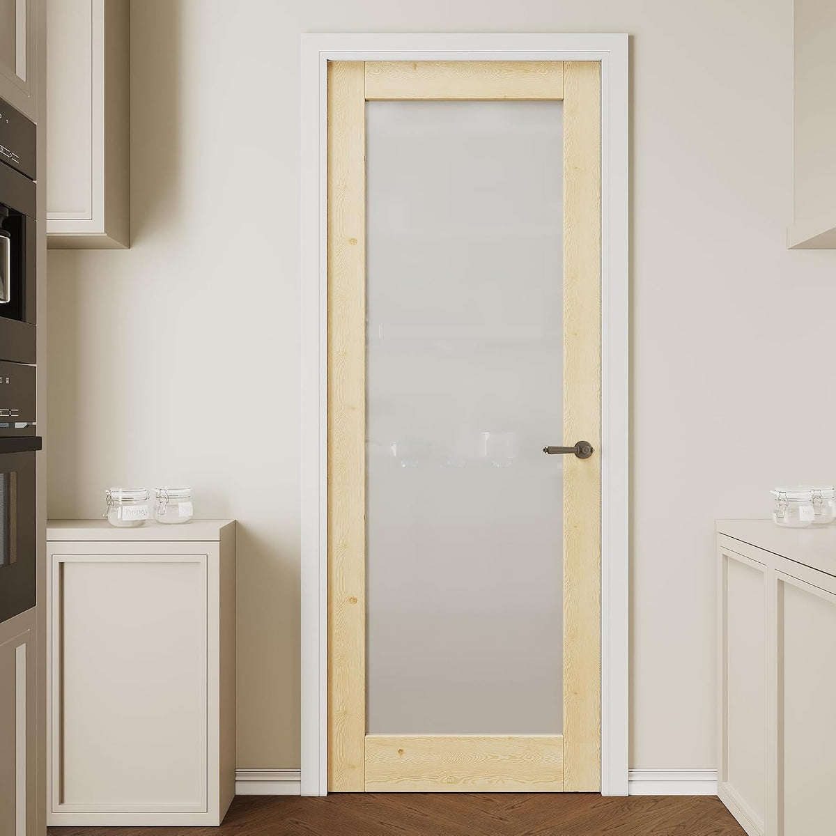 Unfinished Knotty‑Pine Frosted Glass Interior Door Slab