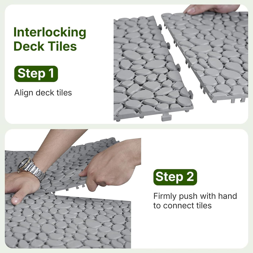 Gray Pebble‑Pattern Plastic Interlocking Deck Tiles