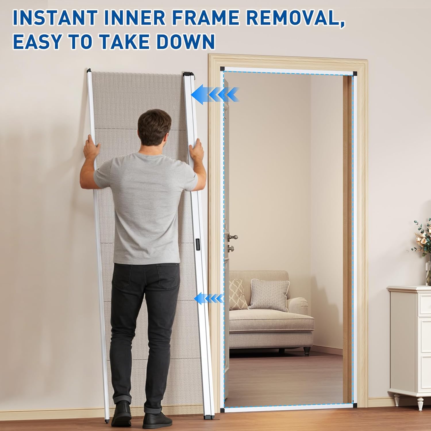No‑Drill Pet‑Proof Retractable Screen Door