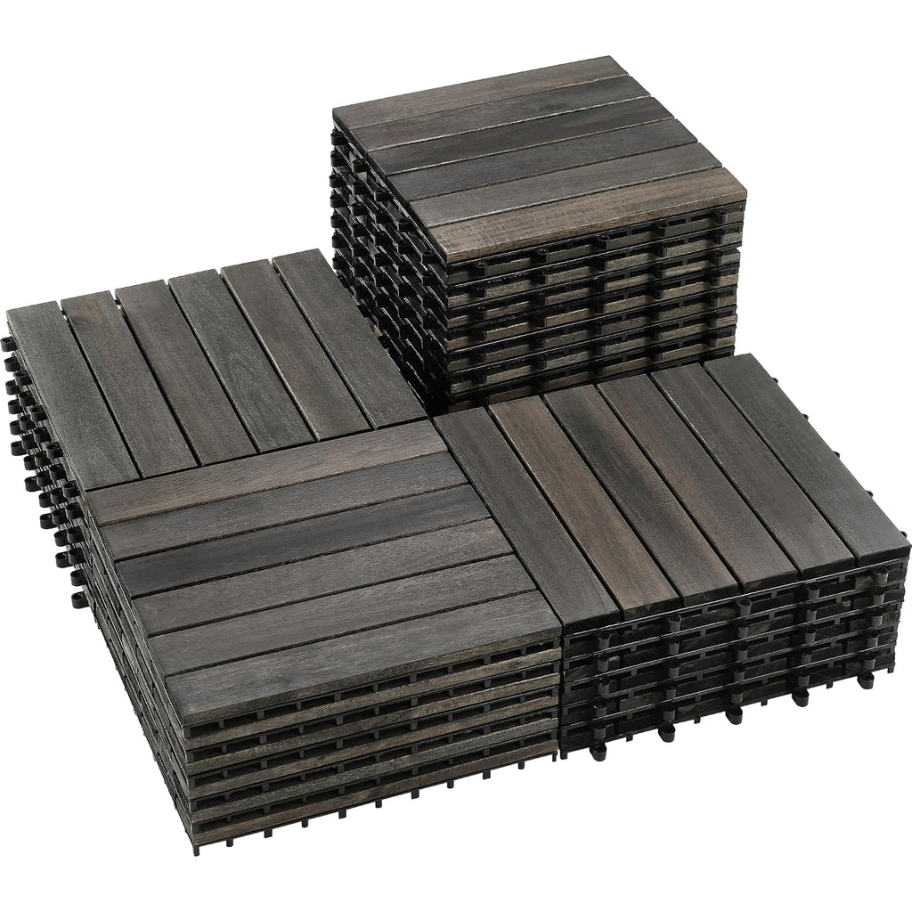 Solid Acacia‑Wood Interlocking Outdoor Deck Tiles