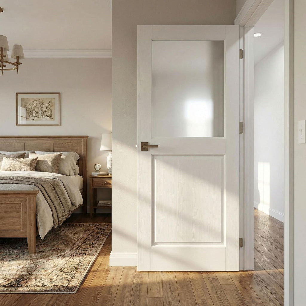 White‑Primed Tempered Frosted‑Glass Interior Door Slab