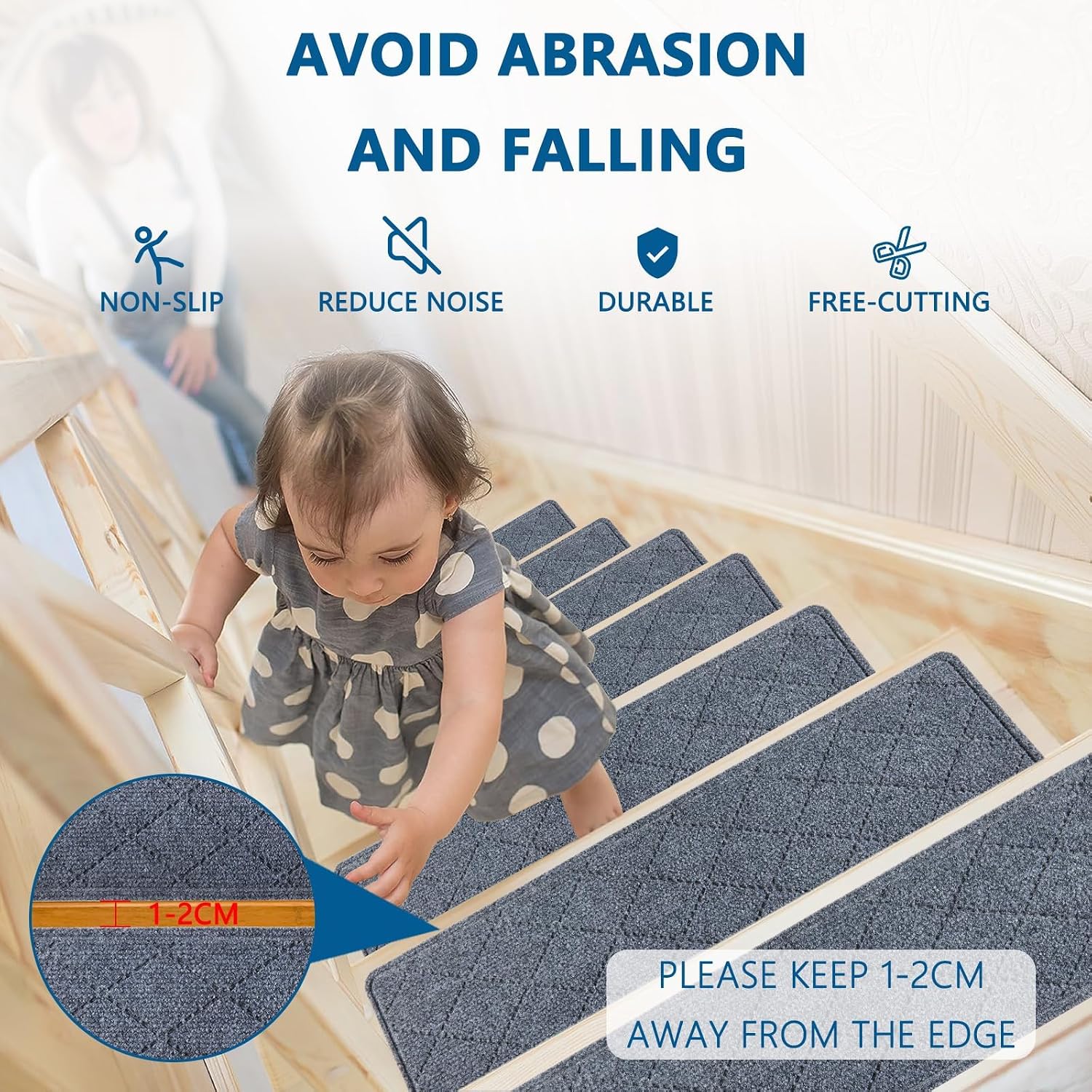 Reusable Adhesive Non‑Slip Carpet Stair Treads