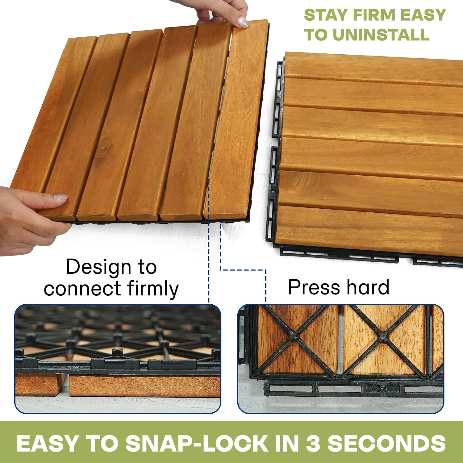 Non‑Slip Interlocking Acacia‑Wood Deck Tiles
