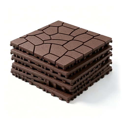 Dark‑Brown Pebble‑Pattern Plastic Interlocking Deck Tiles
