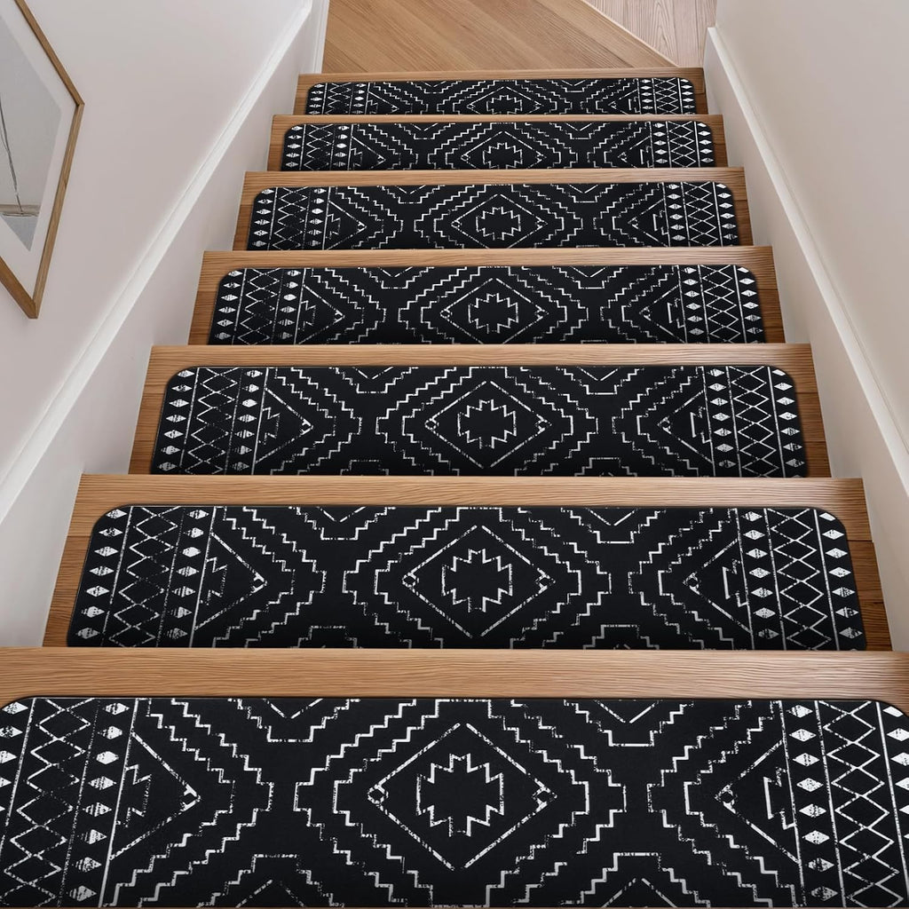Boho Non‑Slip Washable Stair Treads