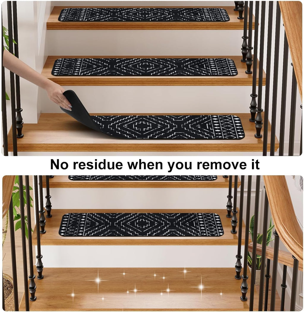 Boho Non‑Slip Washable Stair Treads
