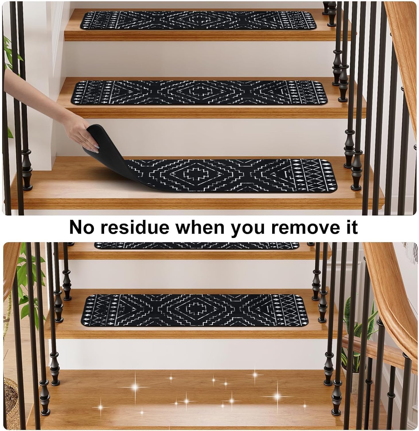 Boho Non‑Slip Washable Stair Treads