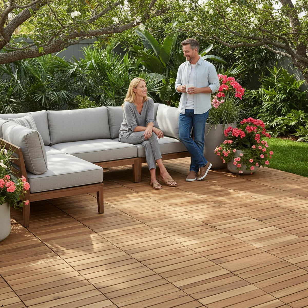 Natural Acacia Interlocking Wood Deck Tiles