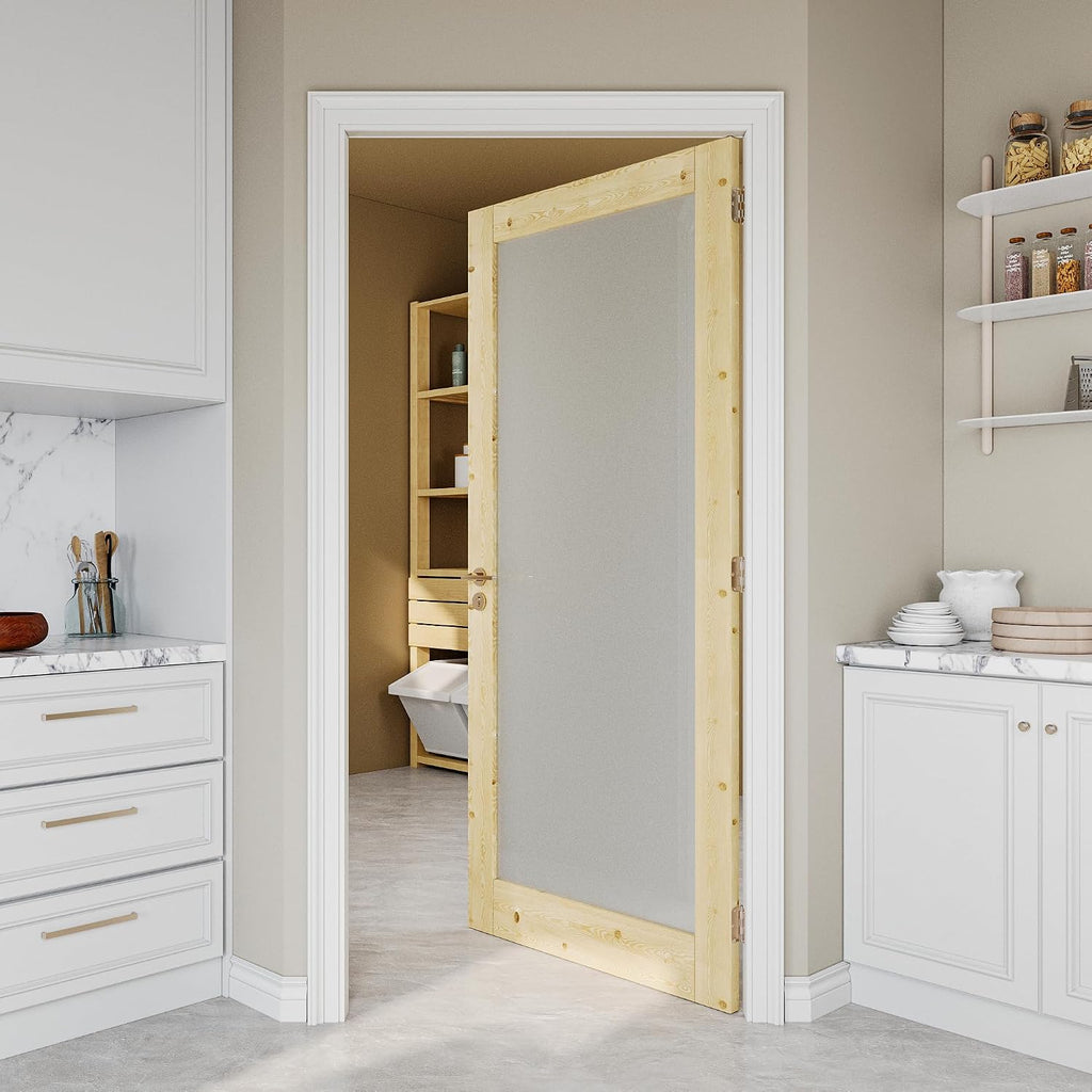 Unfinished Pine 1‑Lite Frosted Glass Interior Slab Door
