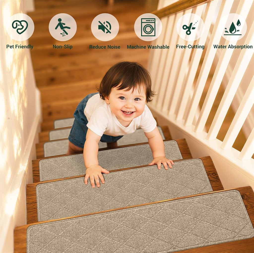 Non‑Slip Peel‑and‑Stick Carpet Stair Treads