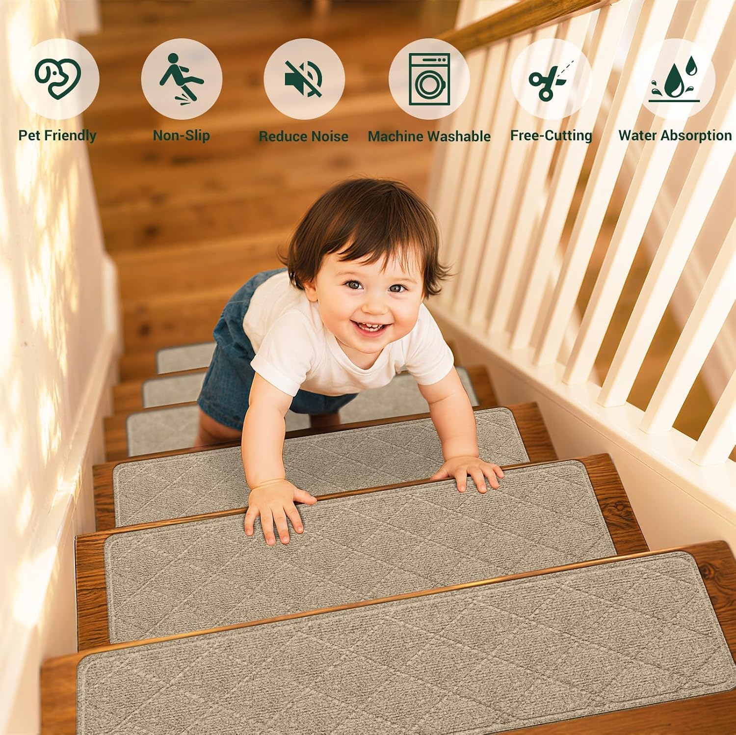 Non‑Slip Peel‑and‑Stick Carpet Stair Treads