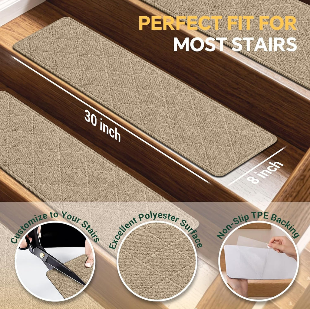 Non‑Slip Peel‑and‑Stick Carpet Stair Treads