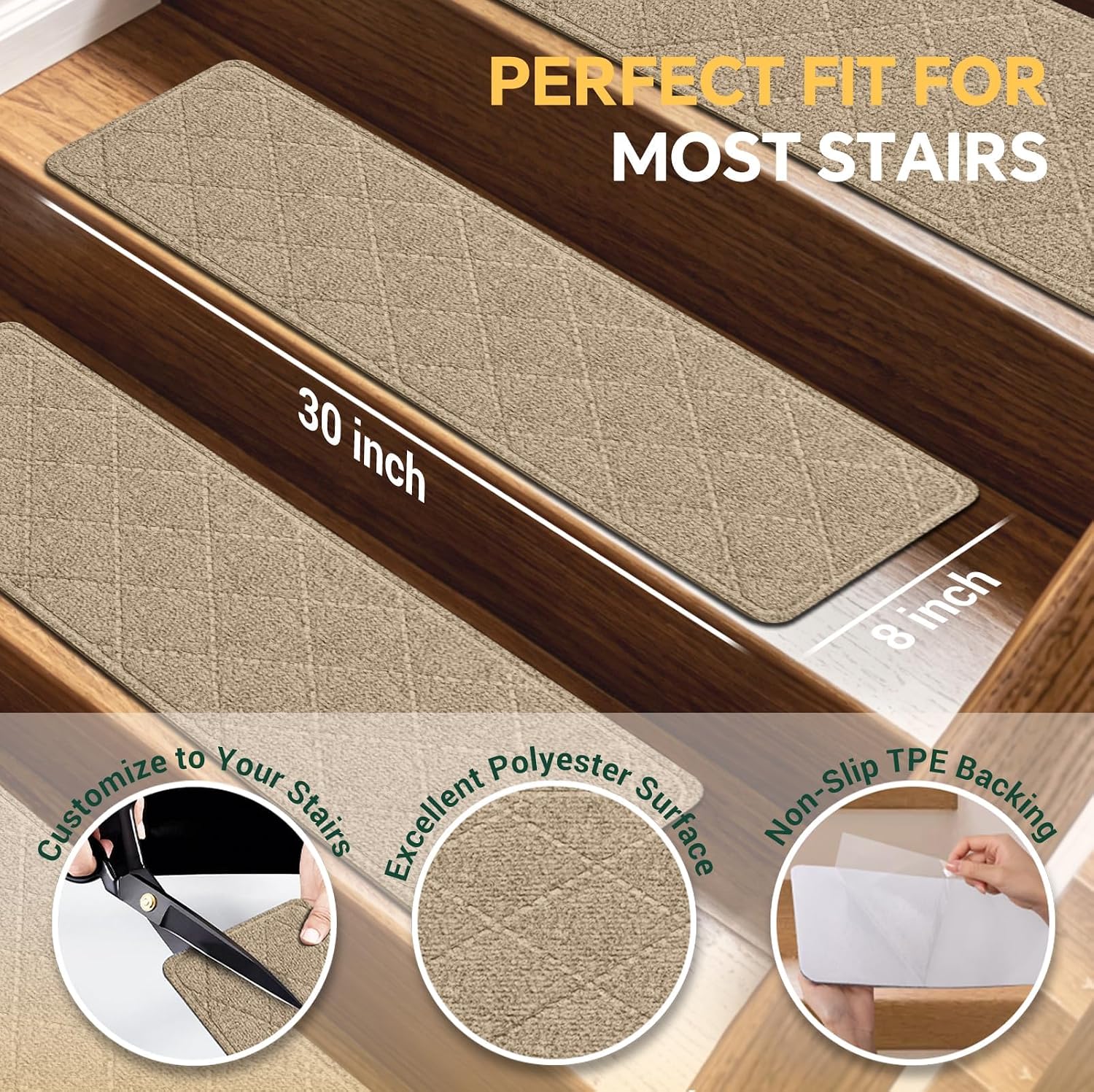 Non‑Slip Peel‑and‑Stick Carpet Stair Treads