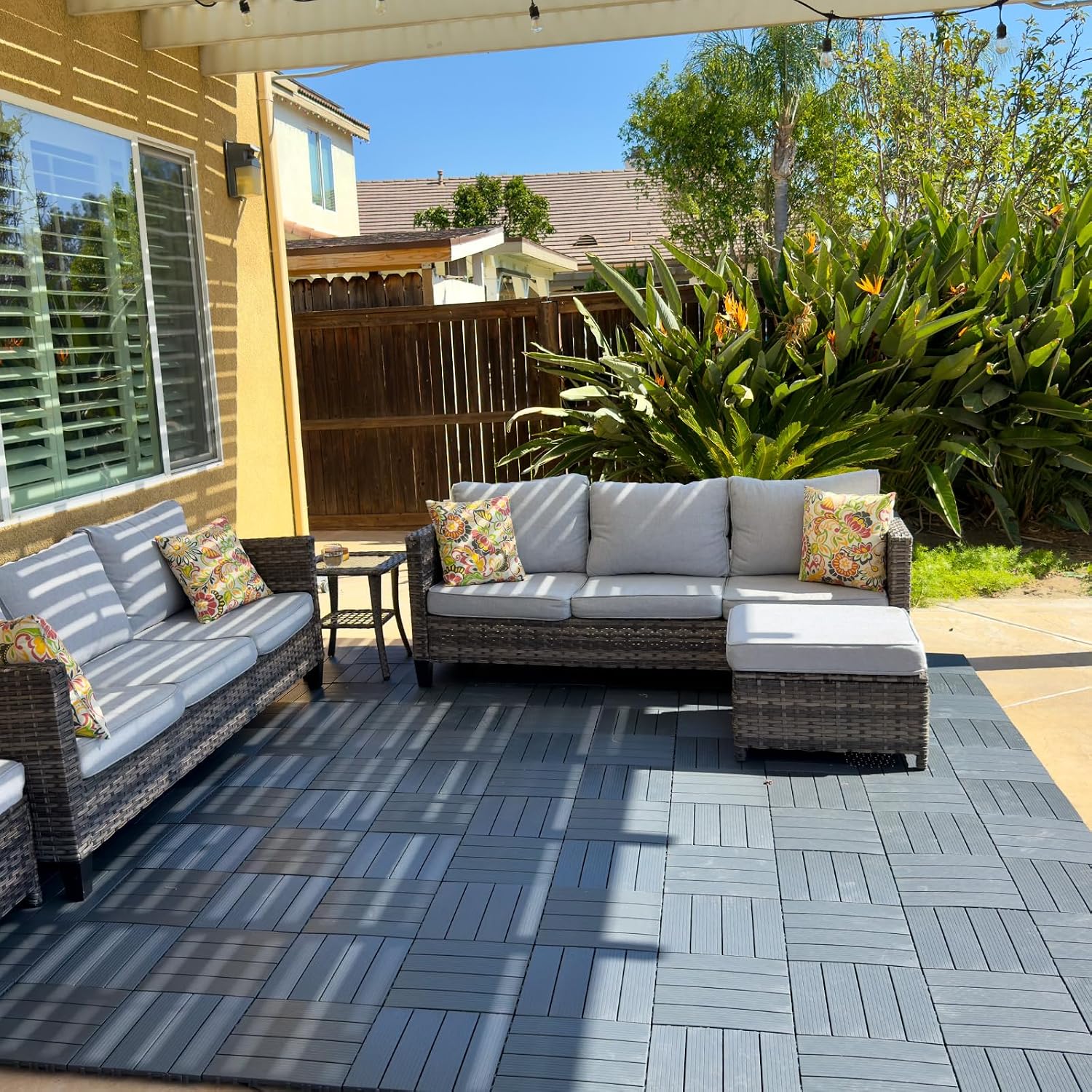Charcoal‑Gray Plastic Interlocking Deck Tiles