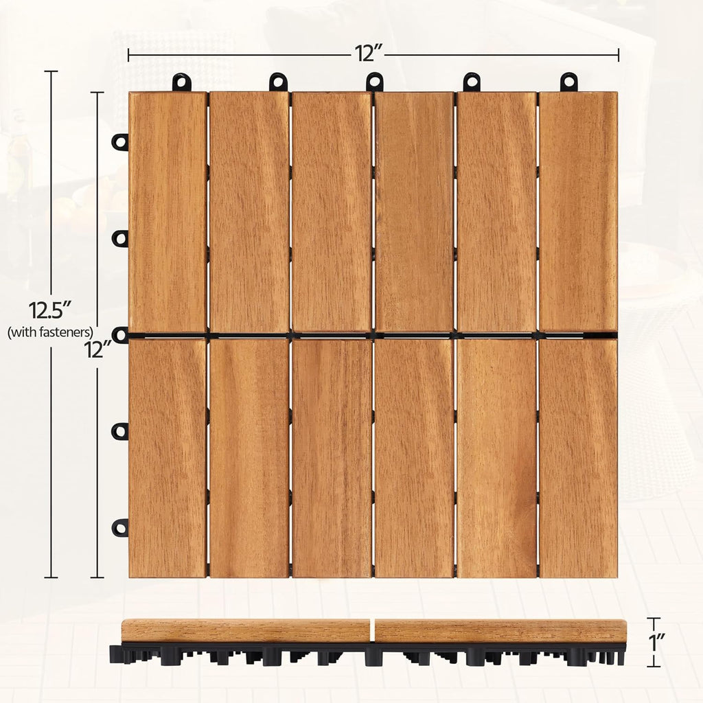 Natural‑Finish Acacia‑Wood Interlocking Deck Tiles