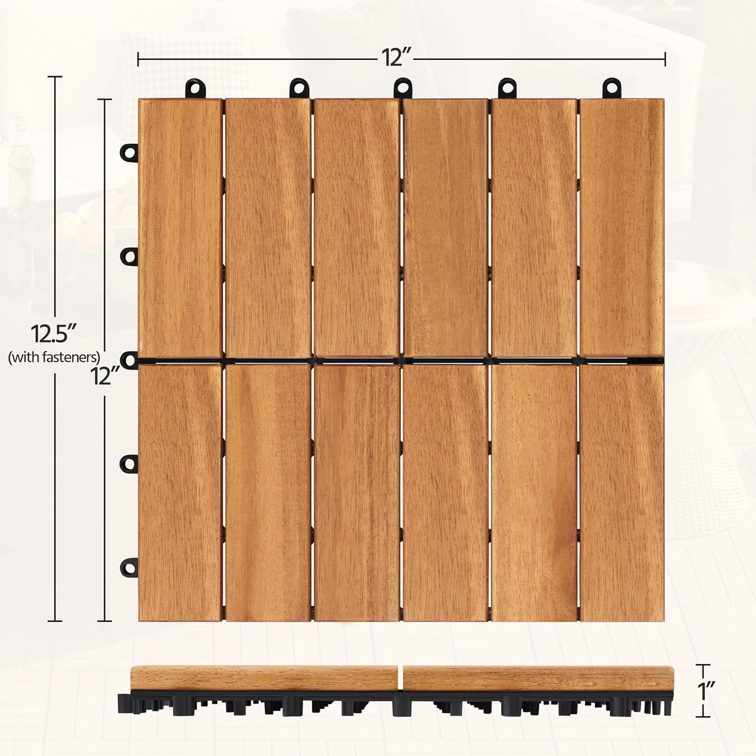 Natural‑Finish Acacia‑Wood Interlocking Deck Tiles