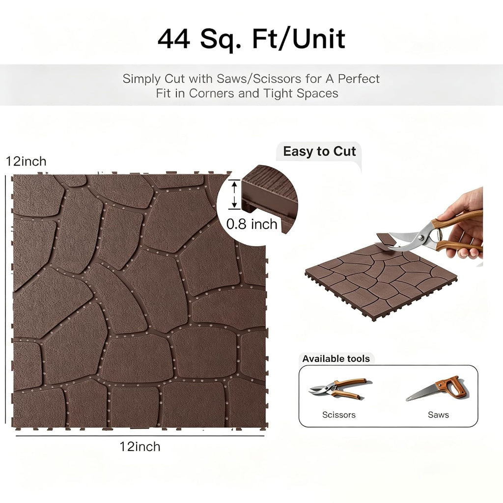 Dark‑Brown Pebble‑Pattern Plastic Interlocking Deck Tiles