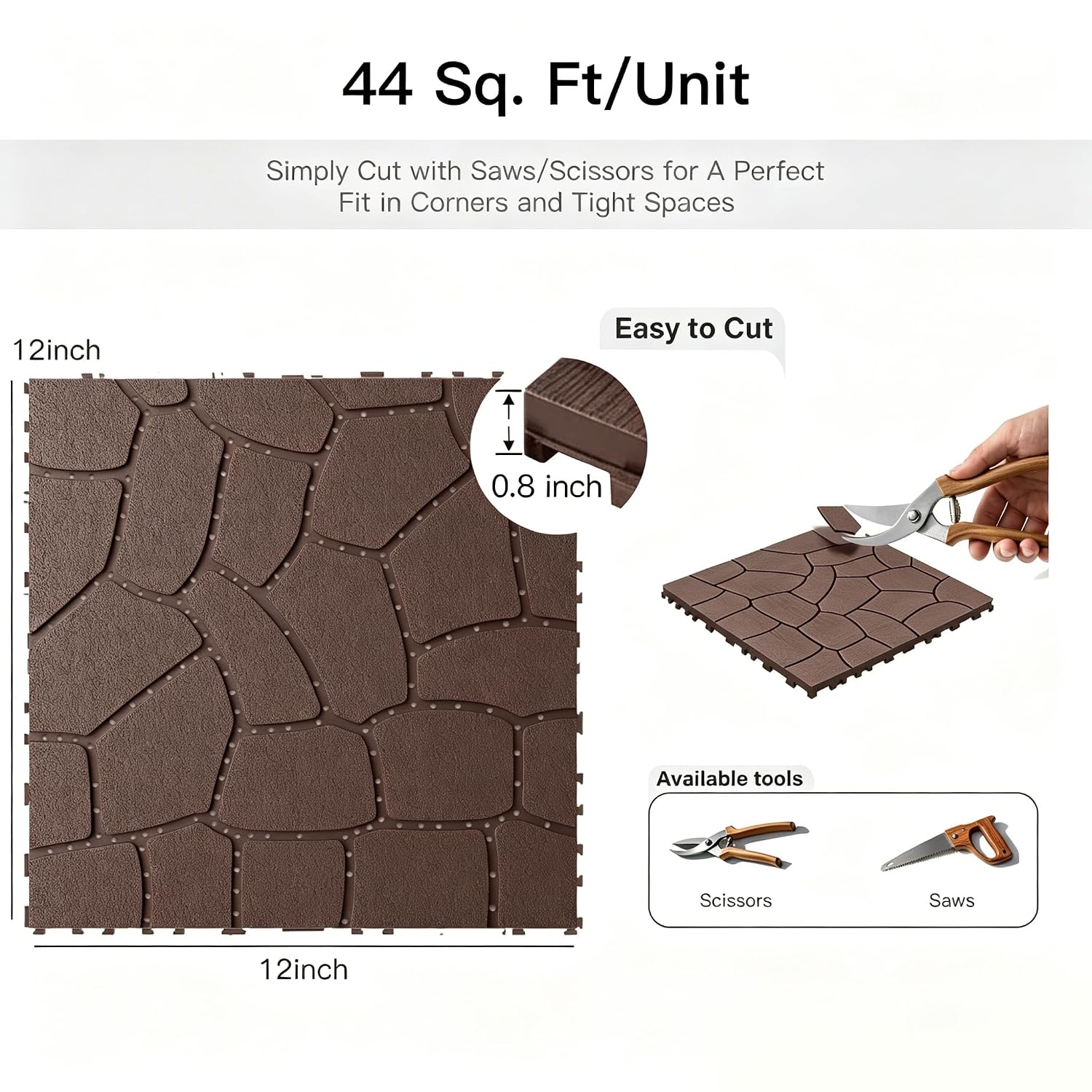 Dark‑Brown Pebble‑Pattern Plastic Interlocking Deck Tiles