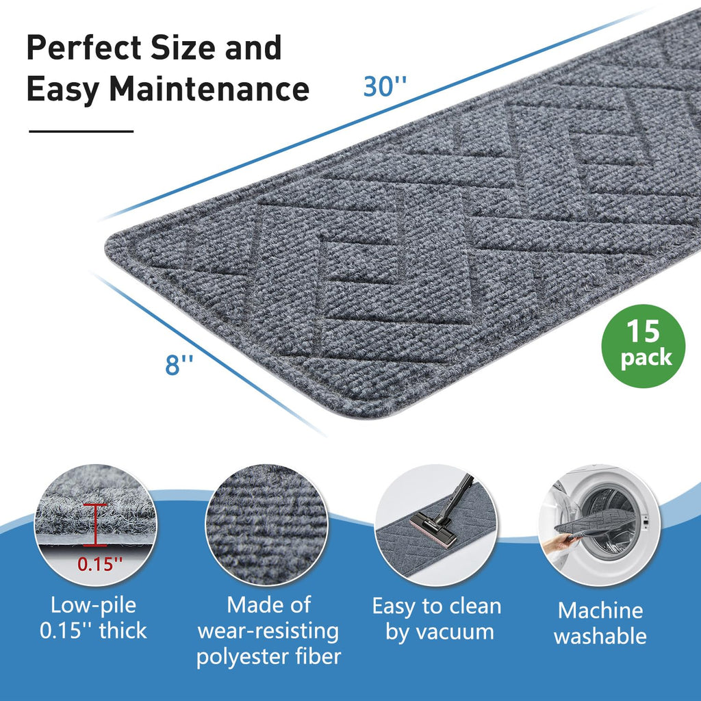 Peel‑and‑Stick Non‑Slip Stair Carpet Treads